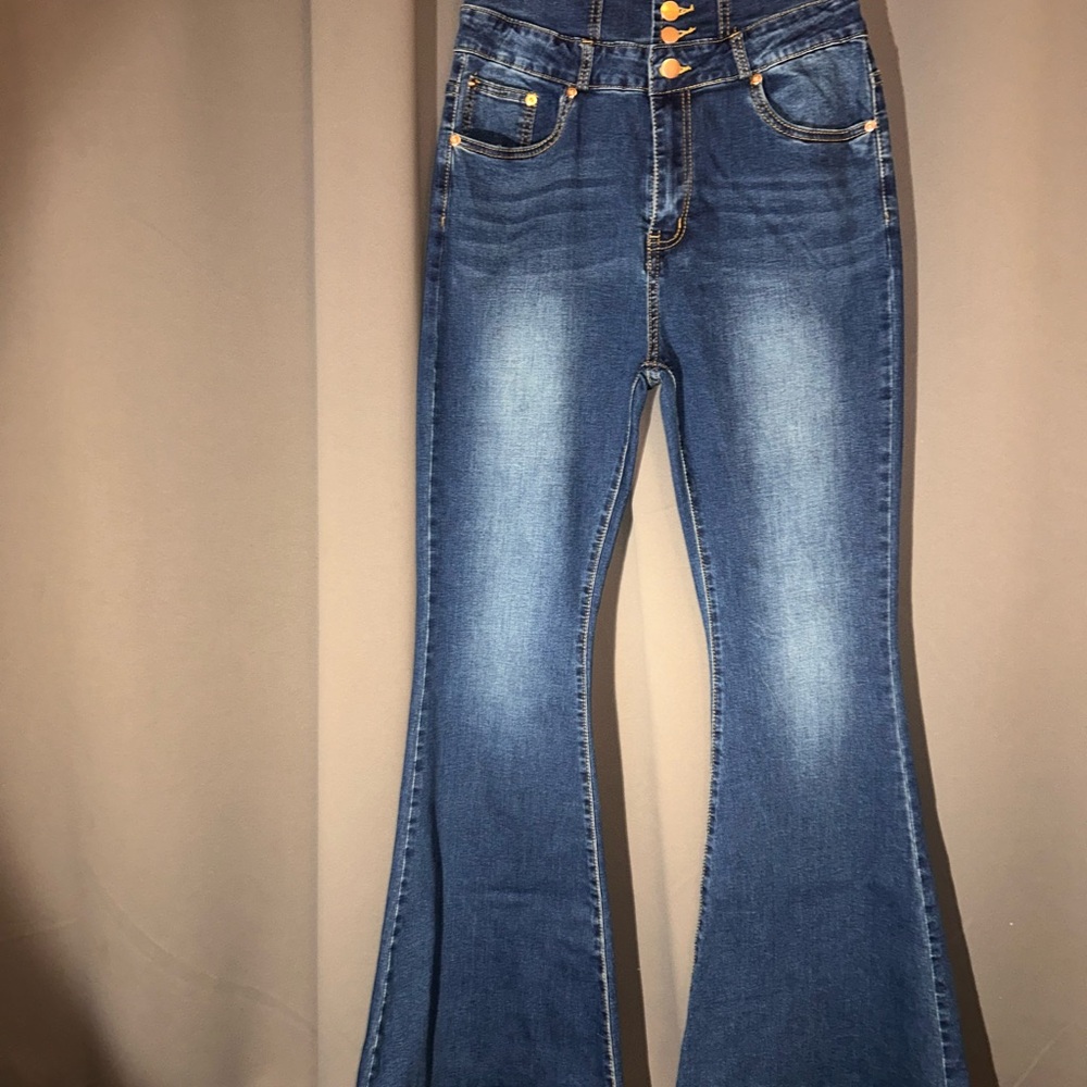 American Bazi High Waisted Bell Bottom Jeans Women’s Large Flare Stretch Denim